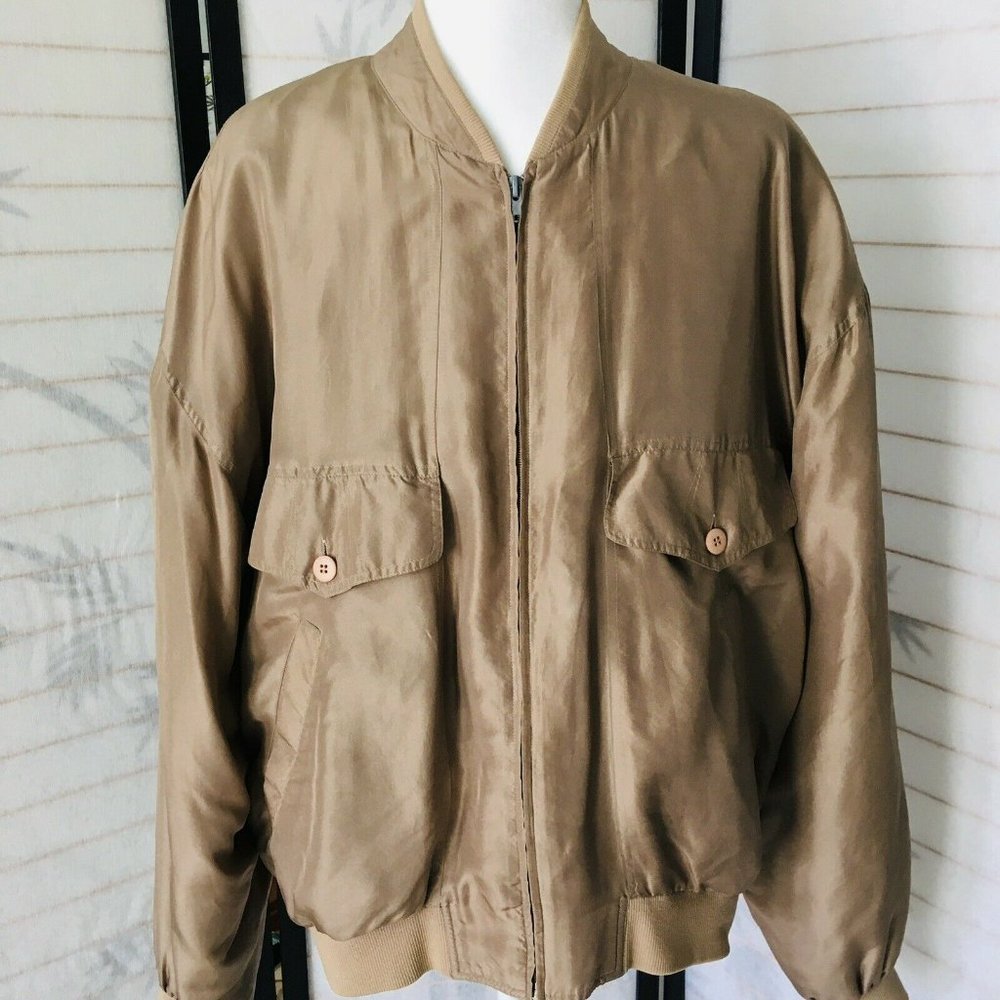 Men's Tan Bomber Jacket - Lightweight Zip Front